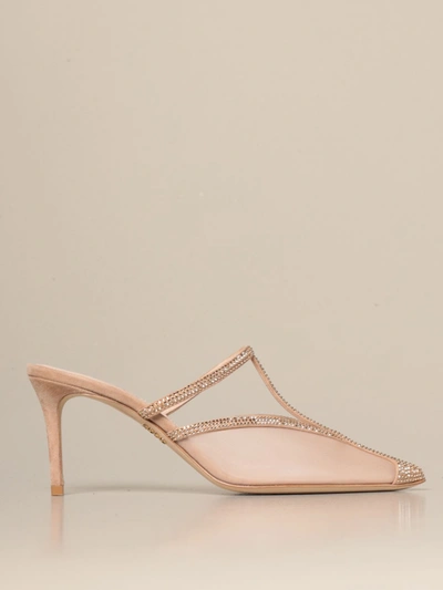 Rodo Sandal In Mesh And Suede With Crystals In Nude