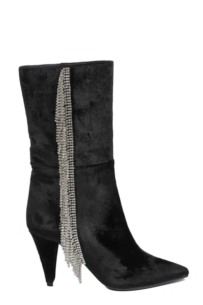 Aldo Castagna Velvet Boots With Strass In Nero