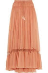 CHLOÉ Tasseled Guipure Lace-Trimmed Silk-Crepon Maxi Skirt