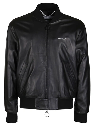 Off-white Agreement Leather Bomber In Black White