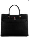 Thom Browne Duet Texured-leather Tote Bag In Black