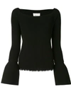 3.1 Phillip Lim Long-sleeve Wool Ribbed Open-neck Sweater In Black