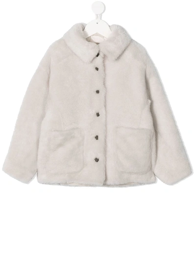 Brunello Cucinelli Kids' 人造皮草纽扣马甲 In White