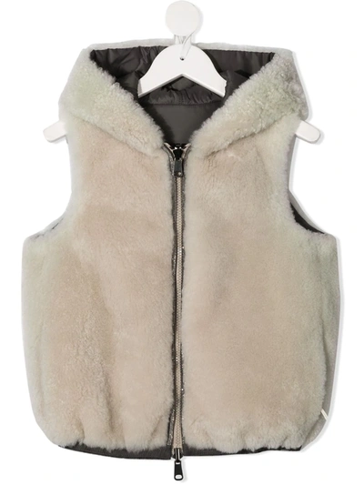 Brunello Cucinelli Kids' Faux Fur Hooded Gilet In White