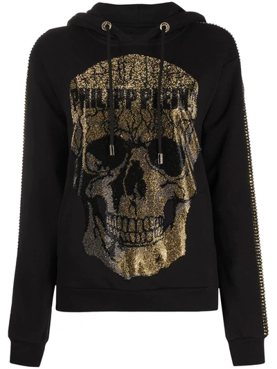 Philipp Plein Crystal-embellished Skull Hoodie In Black