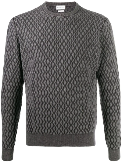 Ballantyne Diamond Lattice Knit Jumper In Grey