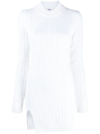 Gcds Cable Knit Slit Mini Dress In White