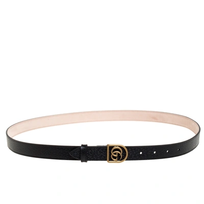 Pre-owned Gucci Black Leather Gg Marmont Slim Buckle Belt 105cm