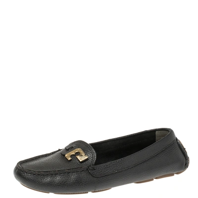 Pre-owned Tory Burch Black Leather Slip On Loafers Size 38