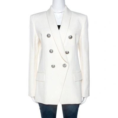 Pre-owned Balmain Off White Wool Double Breasted Blazer M