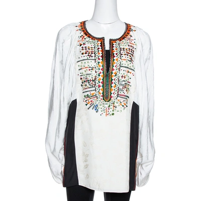 Pre-owned Chloé Off White Jacquard Embroidered & Embellished Tunic M