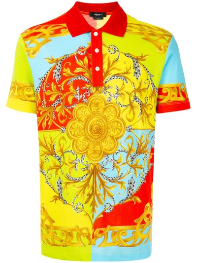 Versace Barocco Acanthus Print Polo Shirt In Multicolour