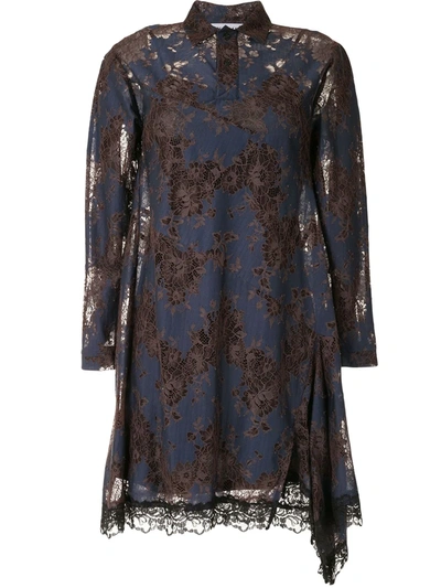 Koché Lace Cut-out Shirt Dress In Blue