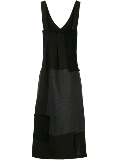 Y's Patchwork Raw Edge Pinafore Dress In Black