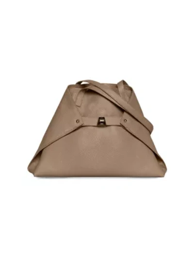 Akris Punto Small Ai Grained Leather Tote In Sand