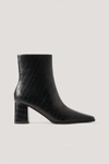 NA-KD Croc Slim Squared Toe Boots Black