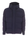 HERNO LAMINAR QUILTED BLUE DOWN JACKET WITH HOOD