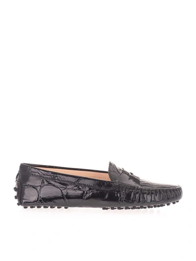 Tod's Croco Rubber Loafers In Black