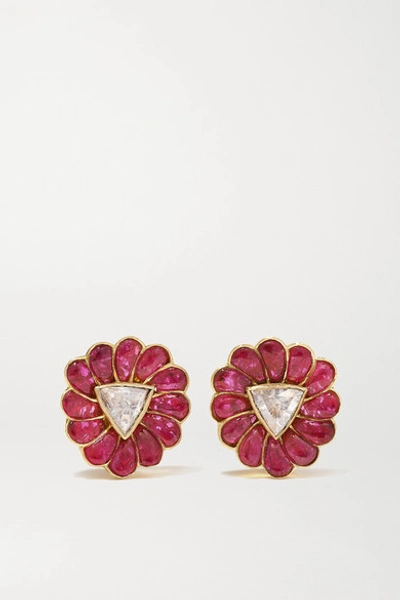Amrapali 18-karat Gold, Ruby And Diamond Earrings