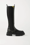 GANNI RUBBER-TRIMMED LEATHER CHELSEA KNEE BOOTS