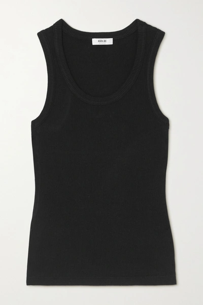 Agolde Poppy Ribbed Stretch Organic Cotton And Tencel-blend Jersey Tank In Black