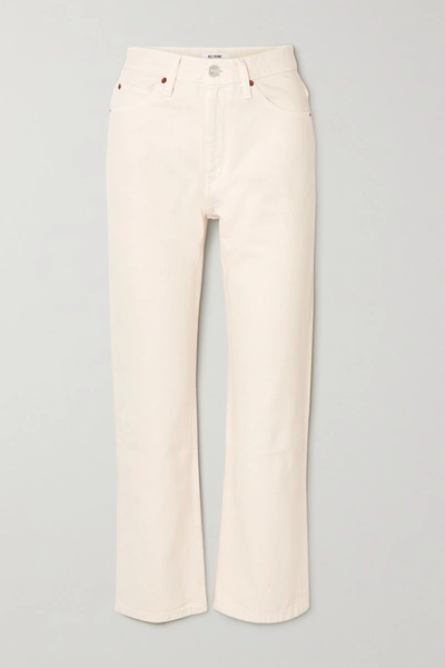 Re/done High Rise Stove Pipe Straight Jeans In Vintage White Worn