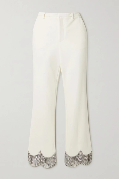 Area Crystal-embellished Crepe Straight-leg Trousers In Ivory