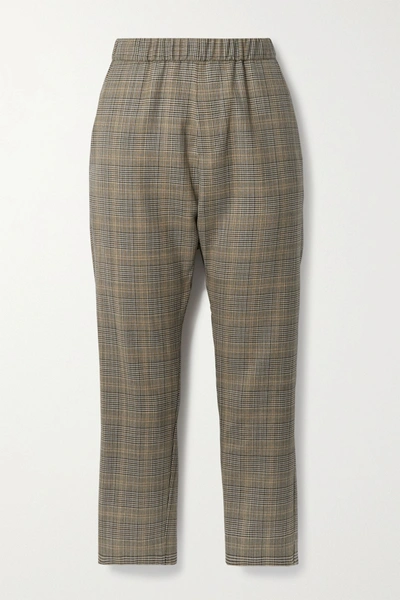 Nili Lotan Delancy Plaid Virgin Wool Pull-on Pants In Grey/black/tan Plaid