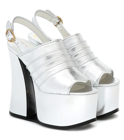 Gucci Anais Open-toe Metallic-leather Platform Shoes In Silver