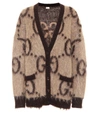 Gucci Reversible Gg Logo Jacquard Mohair Blend Cardigan In Beige