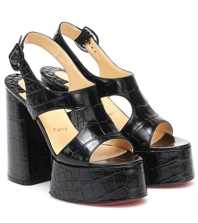 Christian Louboutin Black Foolish 130 Mock Croc Leather Platform Sandals