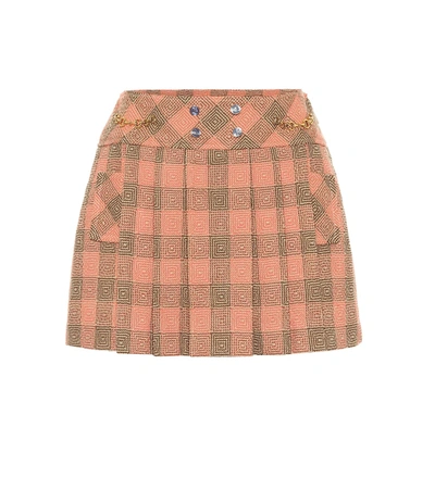 Gucci Chain-embellished Pleated Checked Wool-tweed Mini Skirt In Multicolor