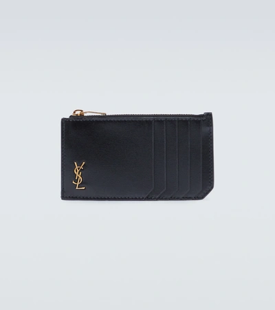 Saint Laurent Tiny Cassandre Zipped Cardholder In Black