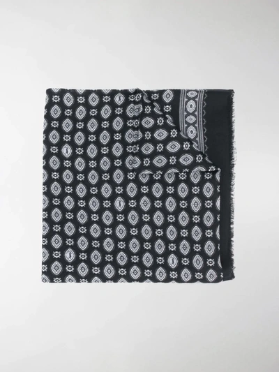 Saint Laurent Bandana-print Frayed Scarf In Black