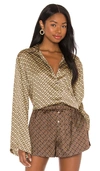 L'academie Oversized Button Down In Tan Chain