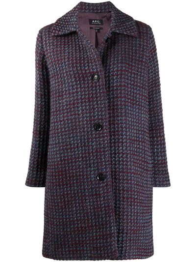 Apc Woven Check Coat In Purple