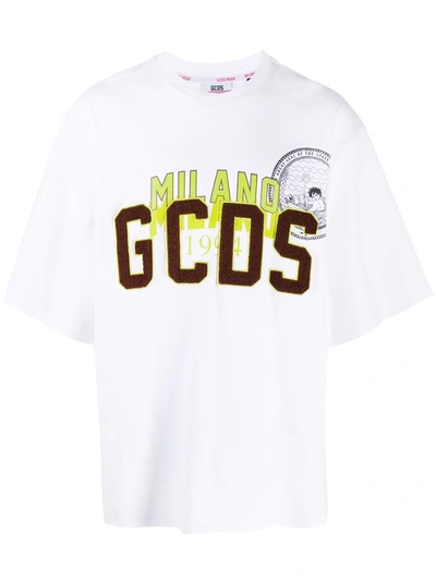 Gcds Logo Print T-shirt In Weiss