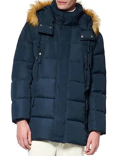 Andrew Marc Daytona Faux Fur Trim Hooded Down Snorkel Jacket In Smoke