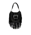 DSQUARED2 BLACK NAPPA LEATHER SHOPPING BAG WITH FRINGES