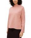Eileen Fisher Wool Turtleneck Raglan-sleeve Top In Blush