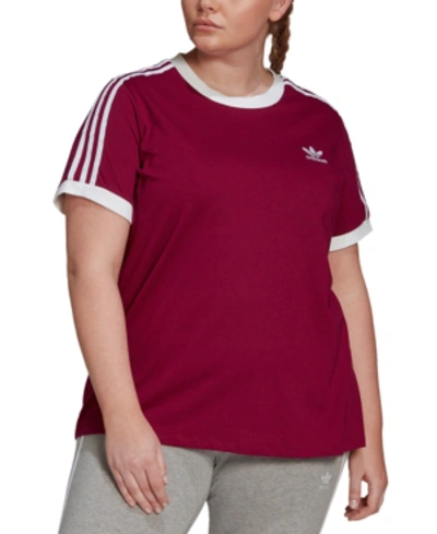 Adidas Originals Plus Size Cotton 3-stripes T-shirt In Power Berry