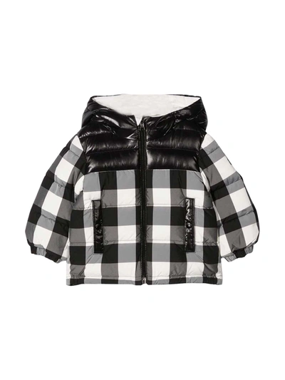 Moncler Babies' Check Pattern Down Jacket In Black