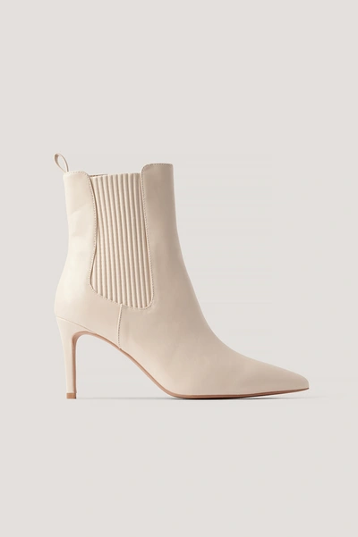 Na-kd Elastic Detailed Stiletto Boots - Offwhite In Cream