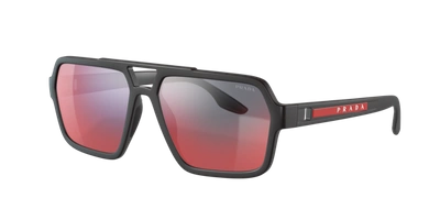 Prada Dark Grey / Mirrored Blue / Red Rectangular Mens Sunglasses 0ps 01xs Dg008f59 In Dark Grey Mirror Blue,red