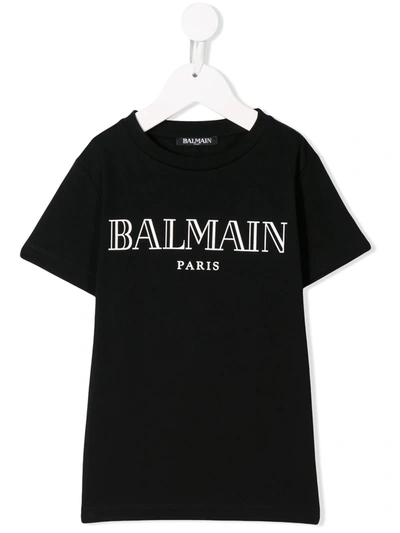 Balmain Teen Logo Print T-shirt In Black