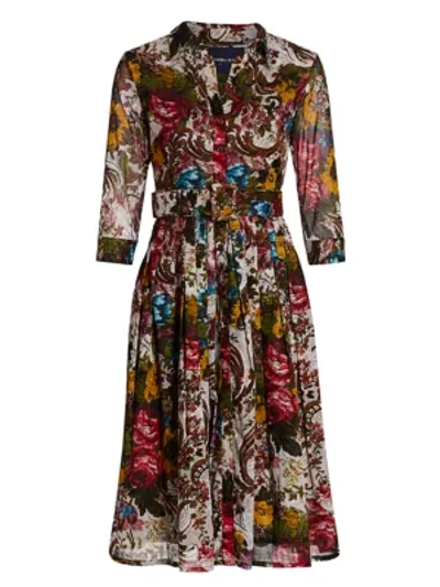 Samantha Sung Audrey Floral Belted Shirtdress In Multi