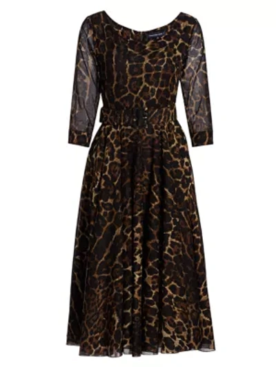 Samantha Sung Aster Leopard-print Belted Dress In Camel