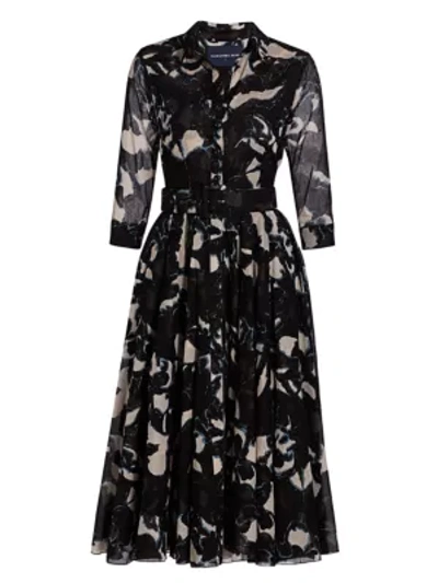 Samantha Sung Abstract-print Belted Shirtdress In Black