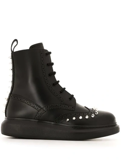 Alexander Mcqueen Black Stud Leather Hybrid Brogue Boots