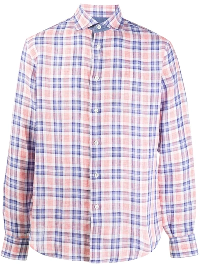 Brioni Long Sleeved Plaid Shirt In Blue